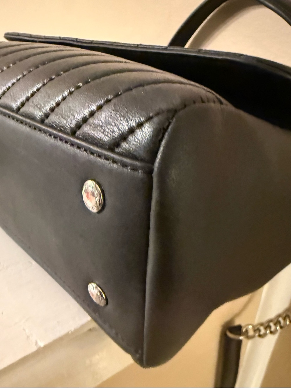 Karl Lagerfeld Charlotte Black Quilted Top-Handle Satchel with Chain Strap NWOT - Picture 10 of 17
